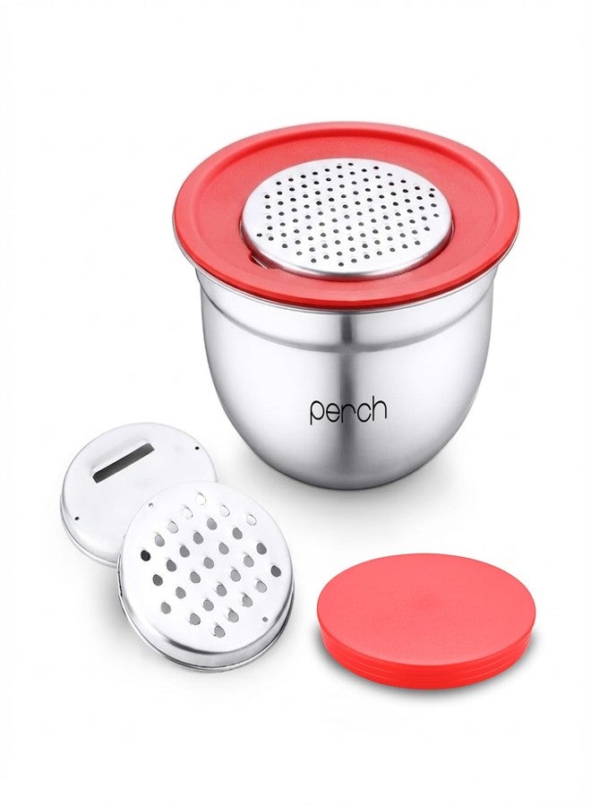 Perch Stainless Steel Multi-Purpose Bowl with 3 Interchangeable Graters & Airtight Lid | Vegetable & Cheese Grater | Storage & Mixing Bowl for Kitchen - Image 1